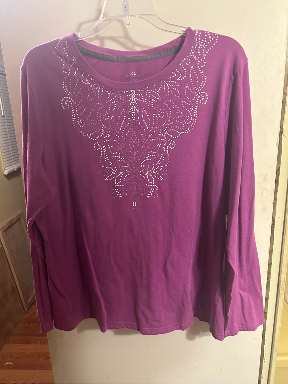 Sonoma Long Sleeve Jewel-Embellished Tee in Magenta